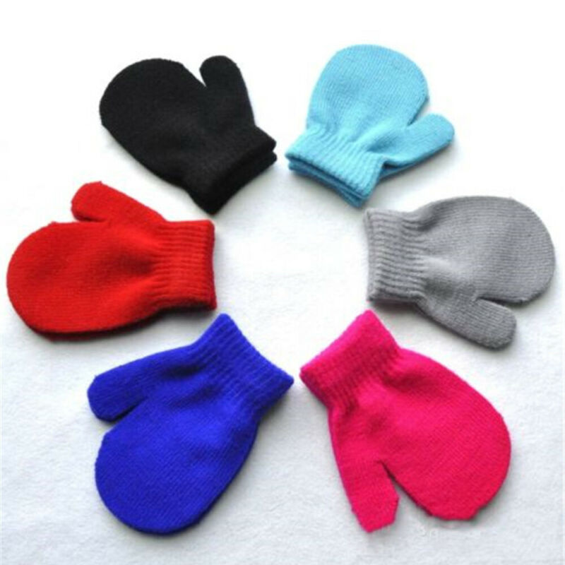 1 Pair Mittens Gloves Baby Toddler Boys Girls Winter Kids Cartoon Warm One Size Cotton Solid Cute Soft Snow Outside Accessories