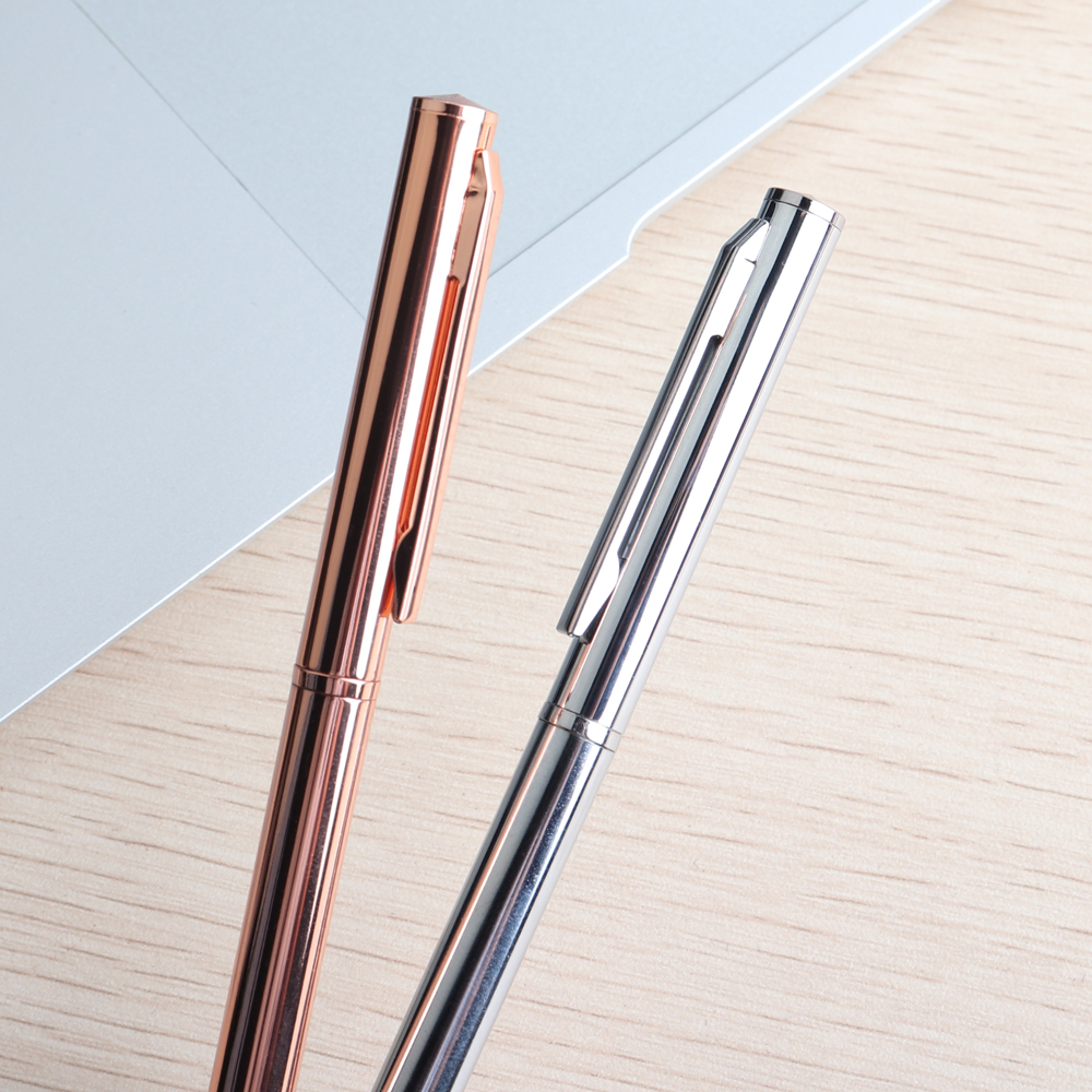 5Pcs/Set Rose Gold Ballpoint Pen Stainless Steel Rod Rotating Metal Ball-point Pens For School Office Stationery Supplies Pens