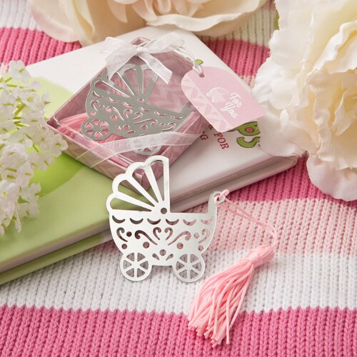 Blå/rosa barnvagn bokmärke bröllopsfavörer och födelsedagsfest baby shower favor flickpojke: Rosa
