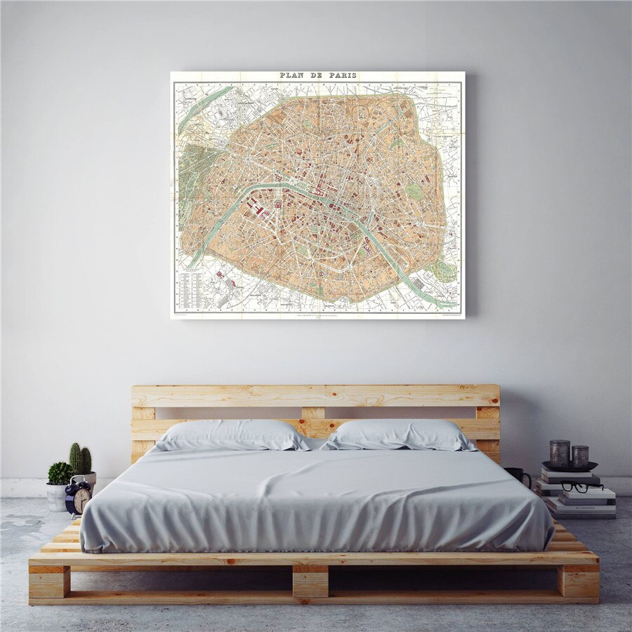 Plan de paris kart antikk lerret maleri kompleks rute print tegning vegg kunst klistremerke hjemmeinnredning bar kafé pub vintage bilde