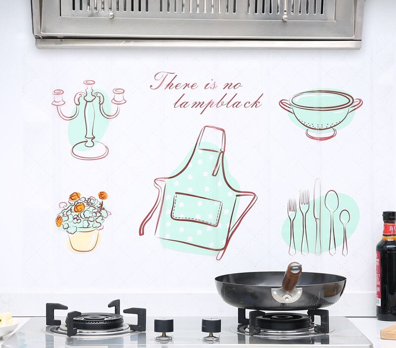 Kitchen Cartoon Self-Adhesive Oil-Proof Stickers Stove Aluminum Foil Oil-Proof Stickers Tile Stickers Kitchen essential oil: D