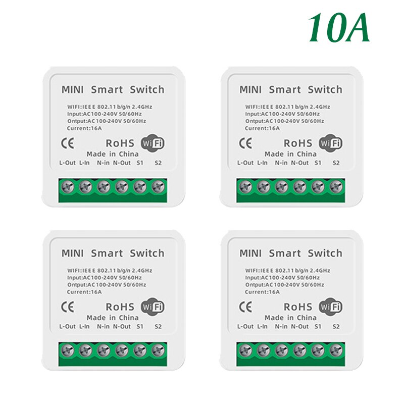 10A 16A Tuya Smart Life Wifi Switch Relay Breaker Module Automation Smart Lighting Google Home Alexa Echo Remote Control App: 4pcs 10A