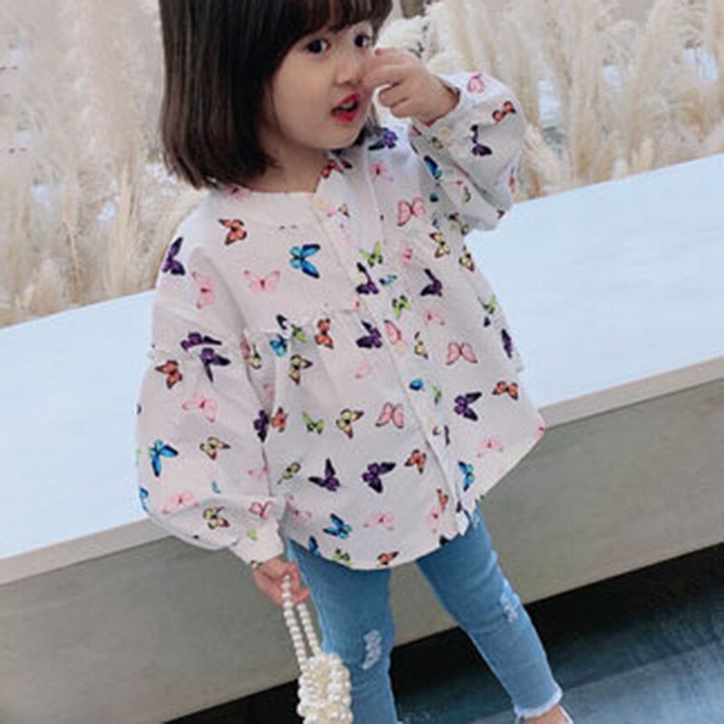 Herfst Meisjes Lange Mouwen Koreaanse Blouses Kids Katoen Blouses: WHITE / 4T