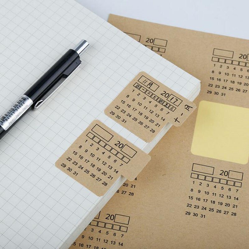 2 Set Cute Adhesive Calendar Stickers Kraft Paper Handwritten Calendar Notebook Index Label Stickers Bookmarks Stationery