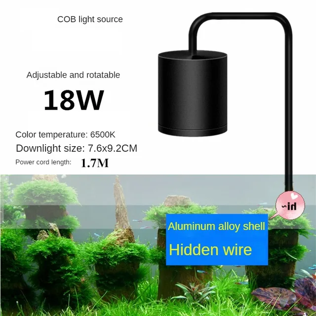 Luz LED para acuario, pecera, lámpara para plantas acuáticas, lámpara para tanque de césped, luz con Clip, iluminación de espectro completo, suministros para cultivo de plantas, 12W/18W: Blanco