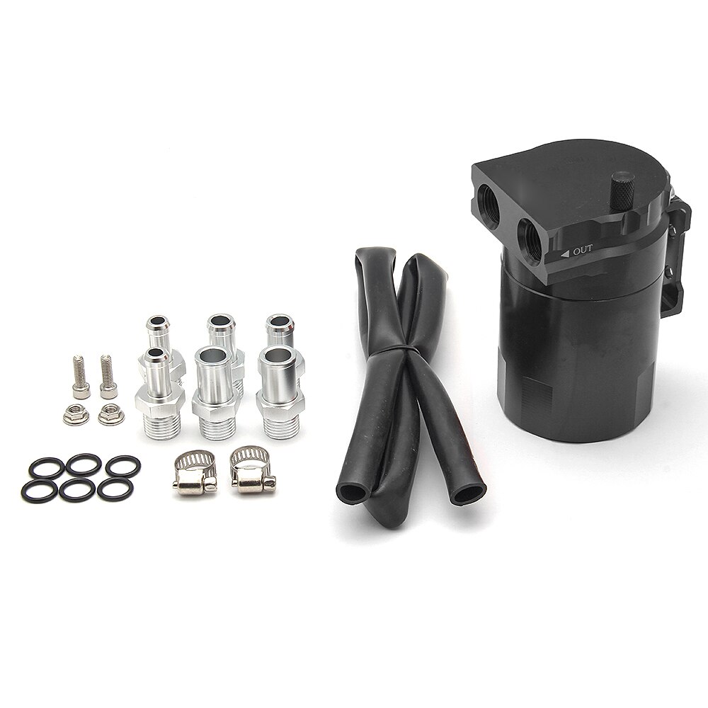 300ML Oil Catch Can Kit Universal Black Breather Baffled Aluminum Reservoir Tank And Aluminium