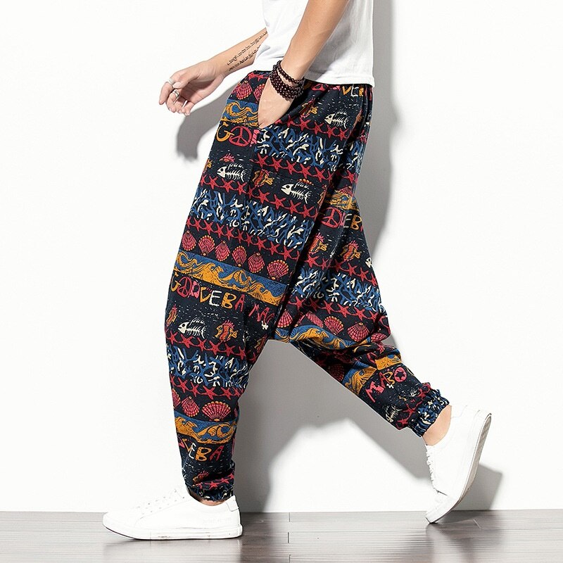 Pantalon sarouel de Style chinois pour homme, Streetwear, Vintage, décontracté, survêtement Hippie, japonais, Kimono, collection automne 10959