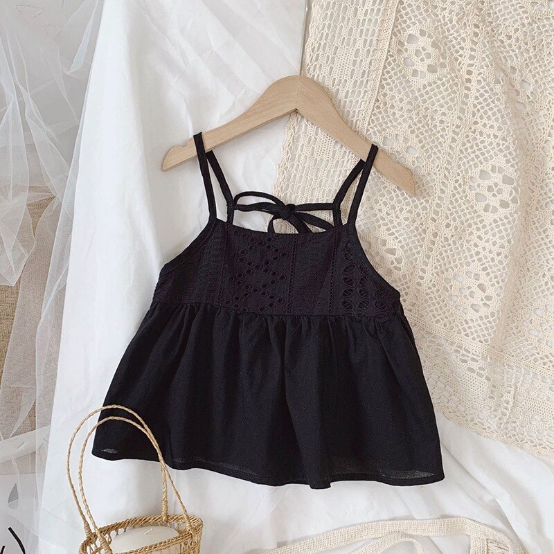 Bretelle per ragazze coreane estive camicia solida Sling abito senza maniche Top Casual in cotone moda abbigliamento per bambini per ragazza: B / 3-4T