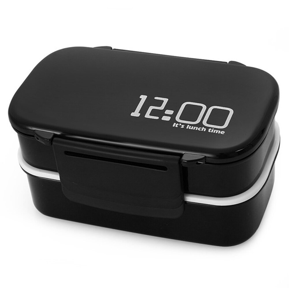 1410ml Grote Capaciteit Dubbele Laag Plastic Lunchbox 12:00 Magnetron Bento Lunchbox BPA Gratis Keuken Voedsel Container: Zwart