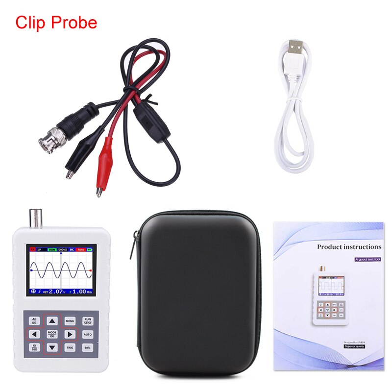 YEAPOOK – Mini Oscilloscope numérique Portable, Kit de stockage, bande passante de 5MHz, taux d'échantillonnage de 20 MS/s, entrepôt RU: with clip probe