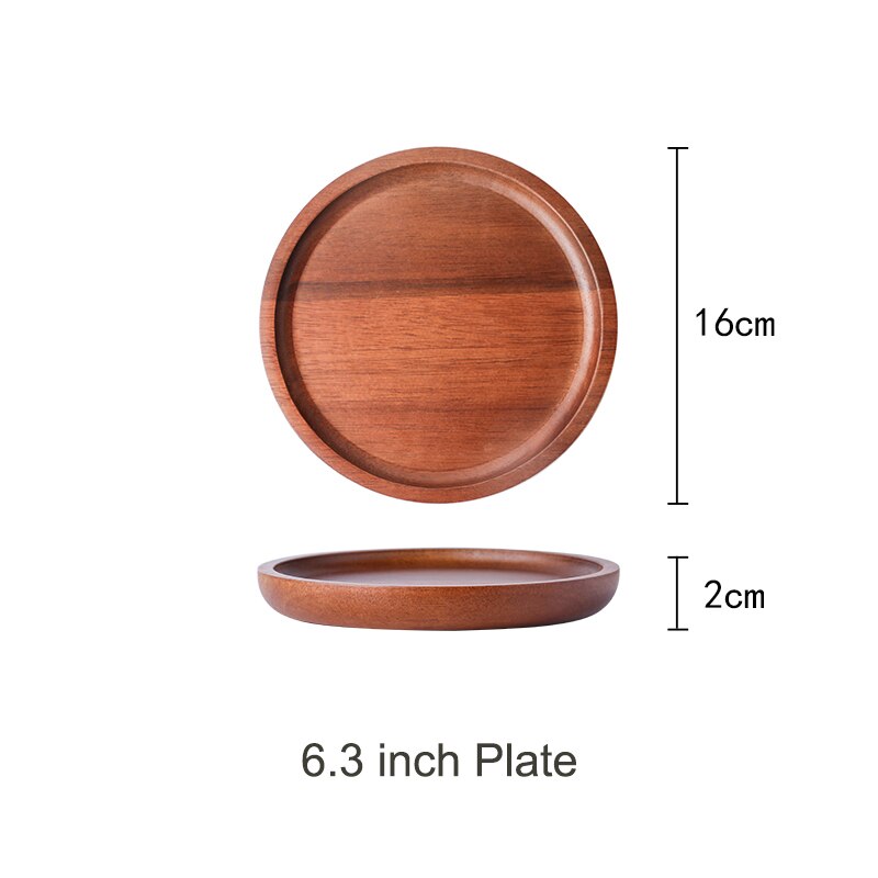 MUZITY Round Solid Wood Plate Dessert Dinner Plate Wooden Saucer Tea Tray Whole Acacia Wood Tableware Set: 6.3 inch round plate