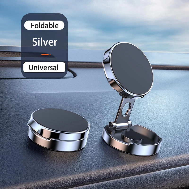 2025 Magnetische mobiele telefoonstandaardhouder Opvouwbare autotelefoonhouder 720 ° Rotatie ronde beugel iPhone-accessoires Android: Zilver
