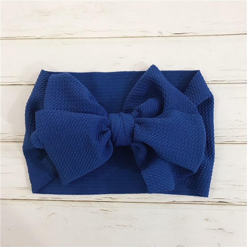 7'' Big Bows Texture Top Knot For Girls Chic Kids Winter Solid Wide Headband Hair Bow DIY Hair Accessories Head wrap: Blue