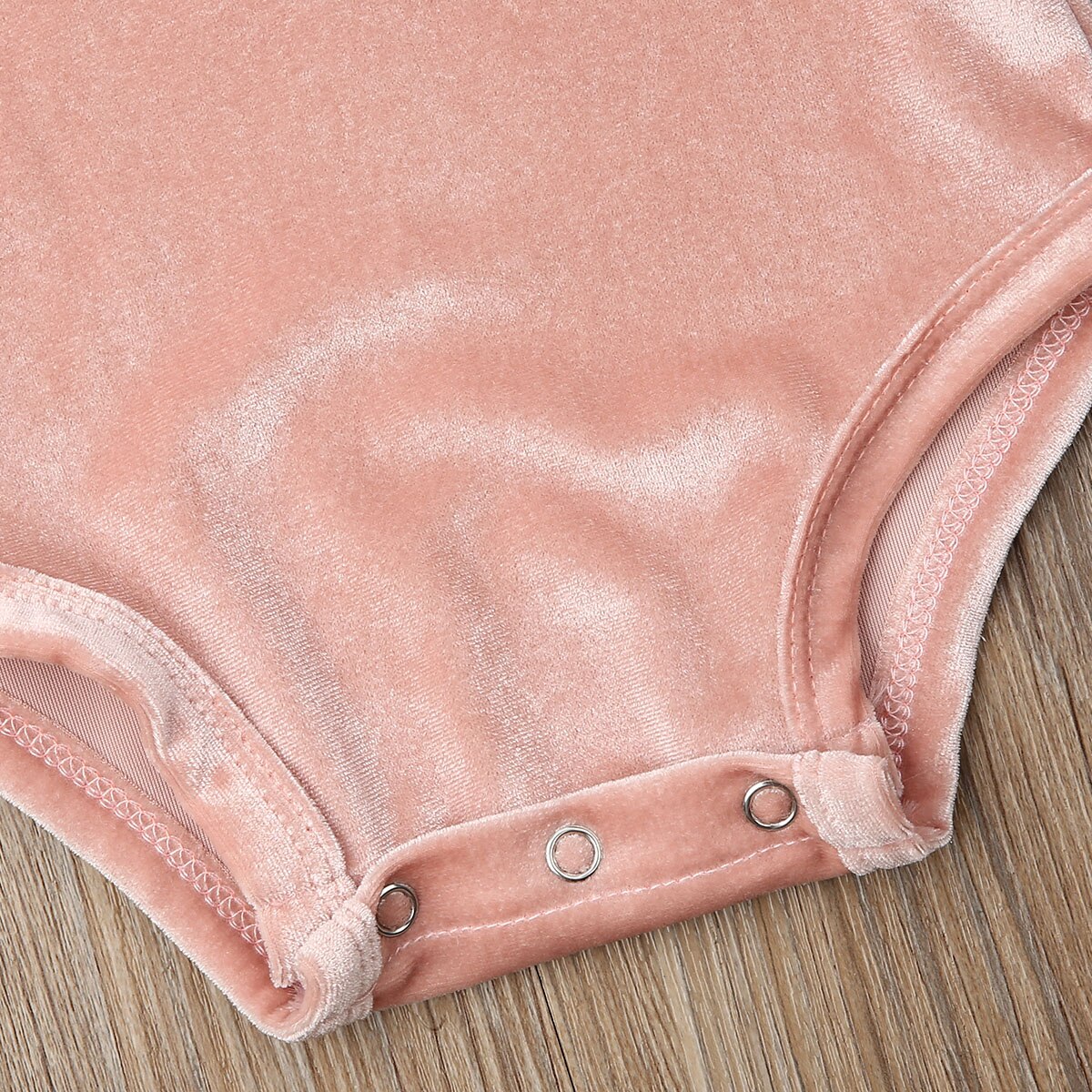 Autumn Newborn Baby Girl Boys Velvet Bodysuits Fly-Sleeve Pink Warm Jumpsuit One-Pieces Clothes