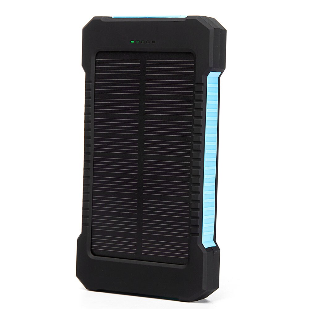 Zonne-energie powerbank 10000 mah externe batterij dubbele usb powerbank draagbare oplader mobiele telefoon zonne-energie oplader voor xiaomi iphone x: Blauw