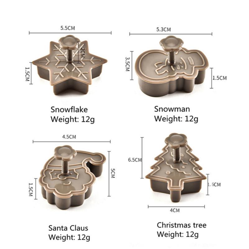 4 Stuks Cookie Stempel Biscuit Mold 3D Cookie Plunger Cutter Diy Bakvorm Kerst Cookie Cutters Kleur Willekeurige: Default Title