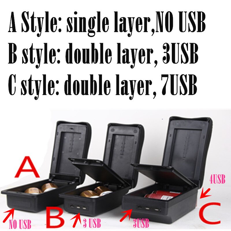 For Ford Fiesta Armrest box For Ford Fiesta MK7 central Store Centre Console box with USB LED light