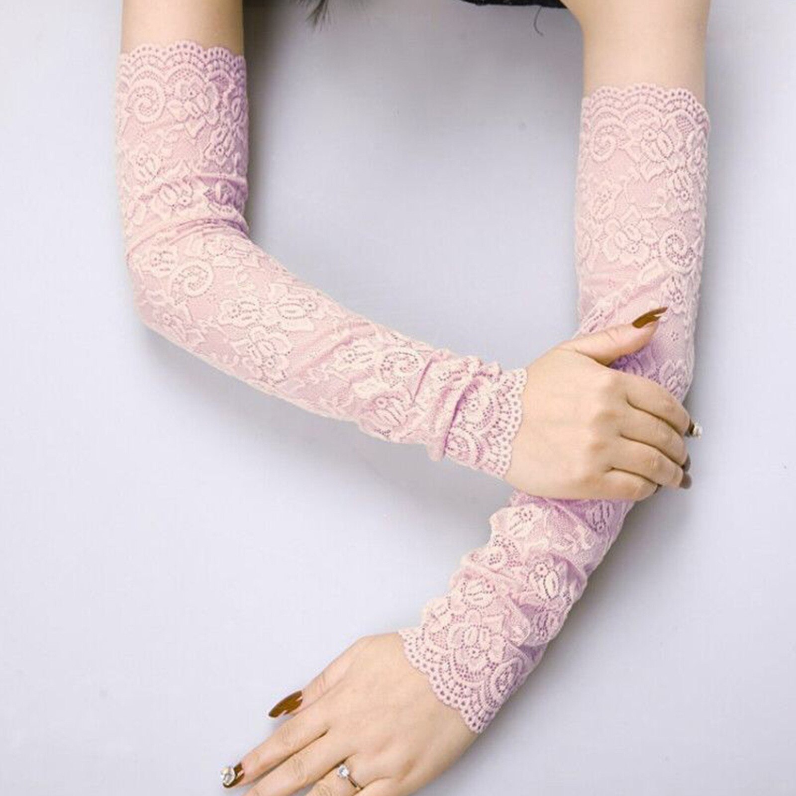 Manchon de bras en dentelle pour femmes, Protection Uv classique, manchettes de bras en dentelle, gants de conduite sans doigts: Pink