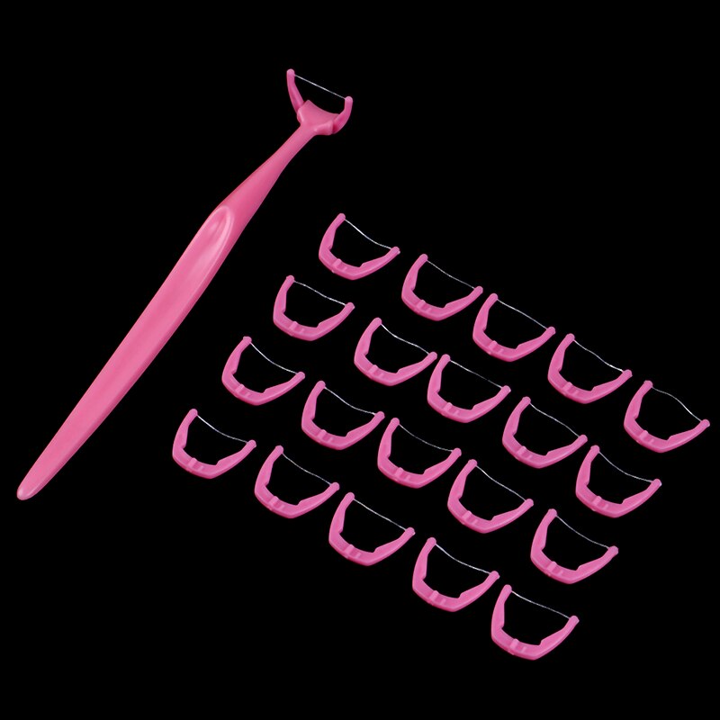 Stick Toothpick Flosser Deep Clean Tooth Thread Floss Pick 1Set (1 Handle+20 Heads) Dental Floss Picks Inter-dental Brush Teeth