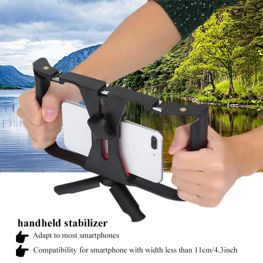 Dual Handle Handheld Video Cage Stabilizer Kit Support Recording Grip Rig with Tripod Phone Adjustable Stabilizer