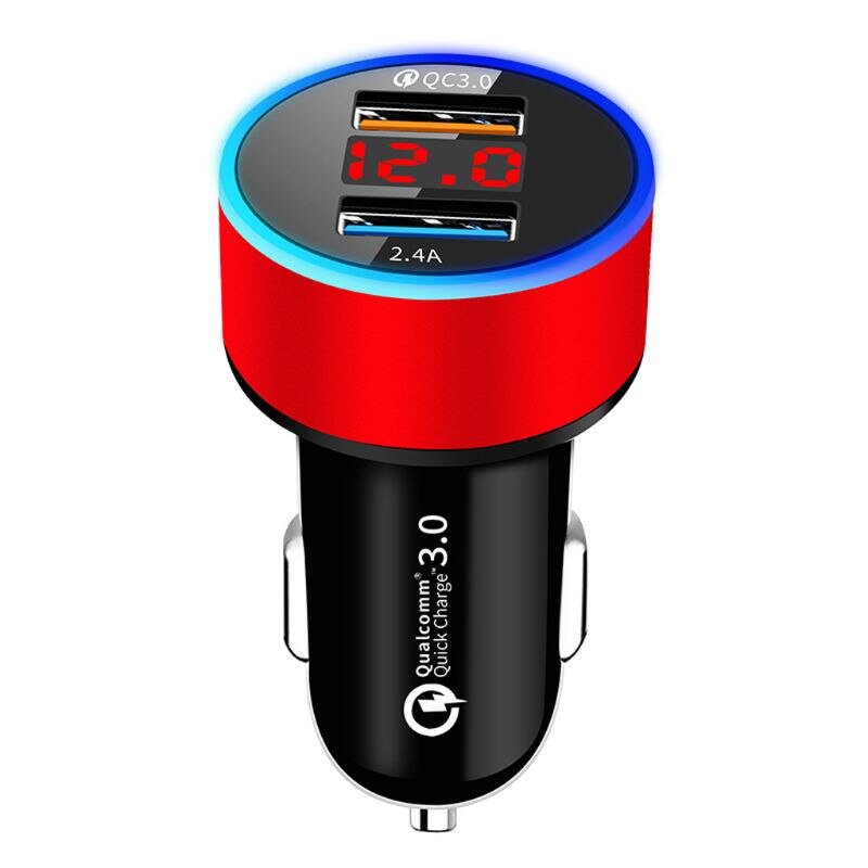 12V/24V Dual Ports QC 3.0 USB Car Fast Charger Cigarette Lighter Digital LED Voltmeter Power Adapter for Mobile Phone Tablet GPS