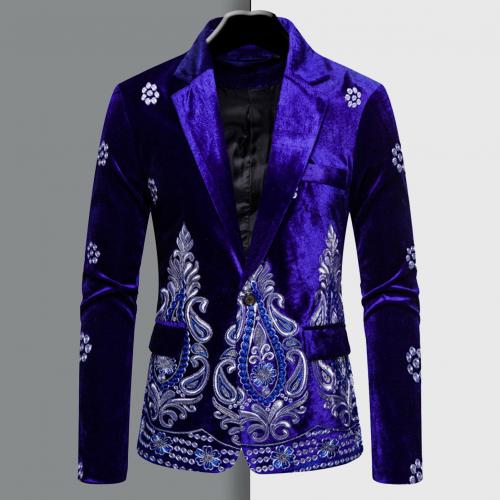 Business Suit Velvet Embroider Coat Men Cloth for Marriage: royal blue / L