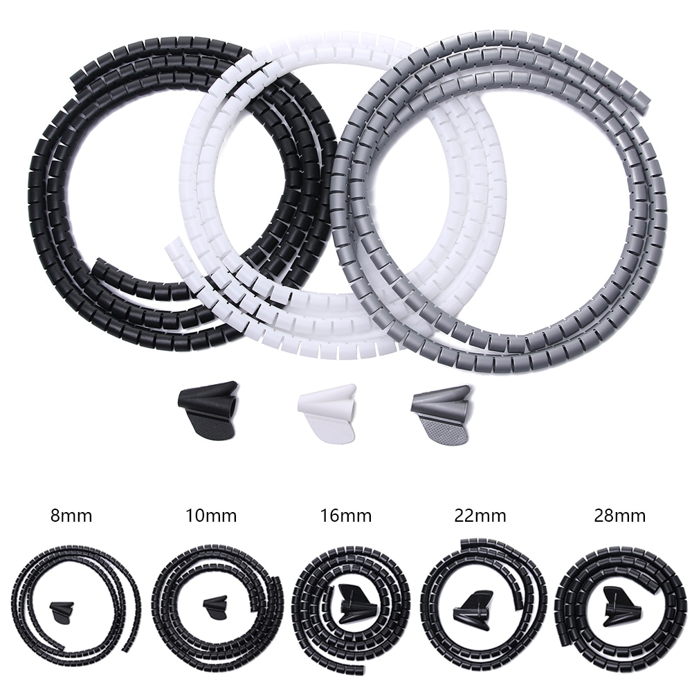1.5m- kabler metalltråd pakke inn organizer spiral rør kabel vikle ledning beskytter fleksibel datamaskin kabel håndtering metalltråd lagringsrør