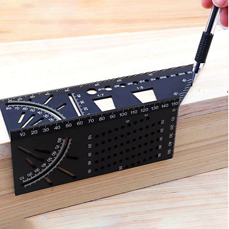 90 45 Degree Aluminum Alloy Angle Ruler Multifunctional Right Angle Marking Ruler Gauges Measuring Gauging Woodworking Tools