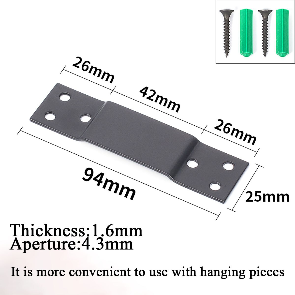 1Pcs Black Stainless Steel Hanging Code Tile Display Wall Fixing Clip Buckle Corner Bracket Hanging Tile Mirror Support Hardware: P(with screws)