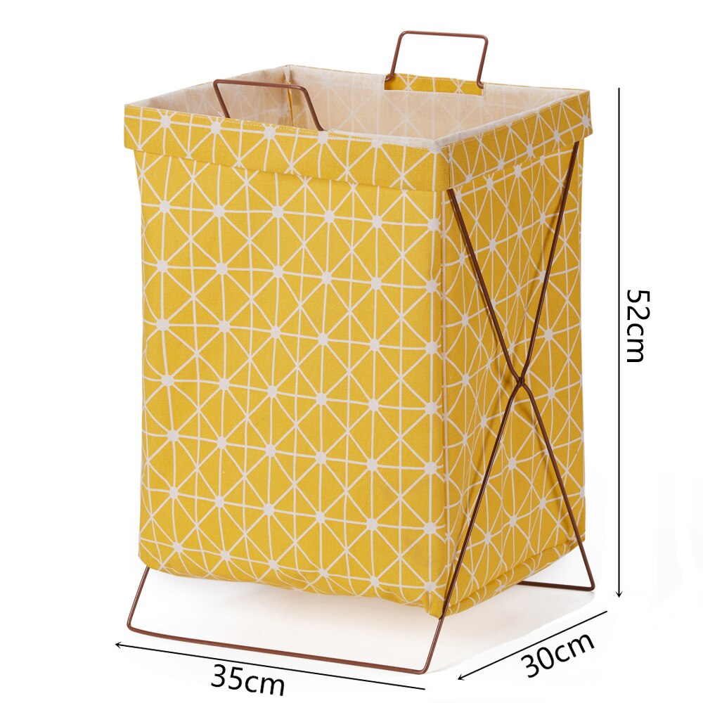 cotton linen Nordic simple support-type laundry basket waterproof moisture-proof foldable laundry bag: Yellow Geometry