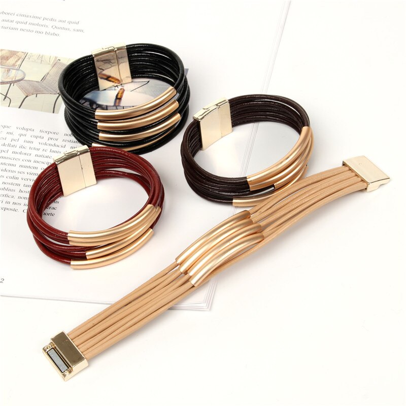 Allyes Bohemian Multilayer Lederen Armbanden Voor Vrouwen Mode Chocolade Wrap Armband Vrouwelijke Sieraden Party