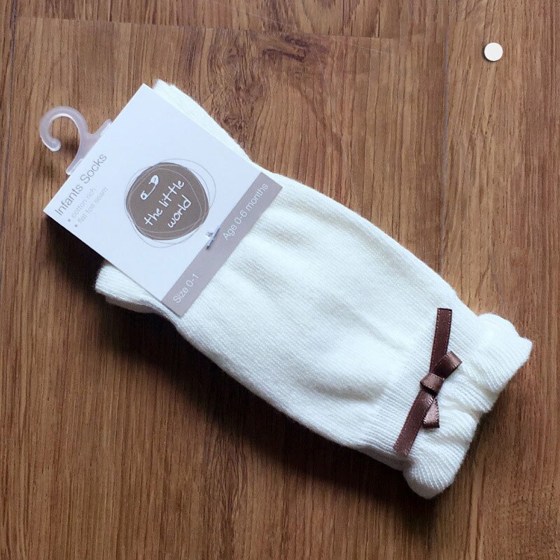 Leuke Bows Baby Sokken Lente Zomer Zachte Kids Baby Meisje Kniehoge Sokken Effen Kleur Ademend Baby Peuter Lange Sokken: White