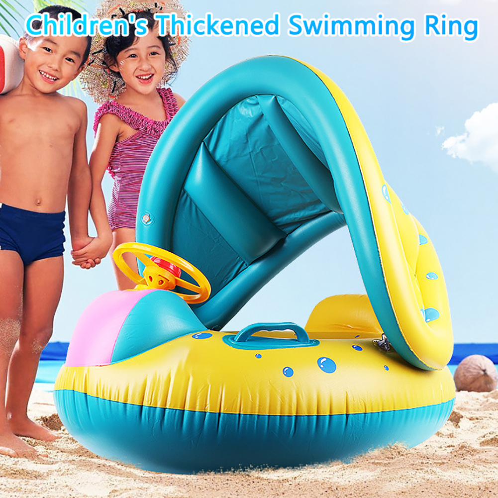 Kids Swimming Boat Inflatable Baby Swimming Ring Infant Swimming Pool Float Adjustable Sun Shade