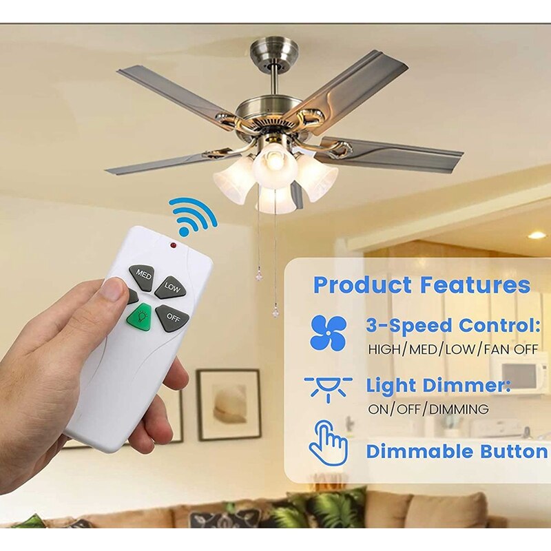 2 Pack Universal Ceiling Fan Remote Control Kits with Light Dimmer 3 Speed Fan Receiver Lamp Dim Remote Replacement
