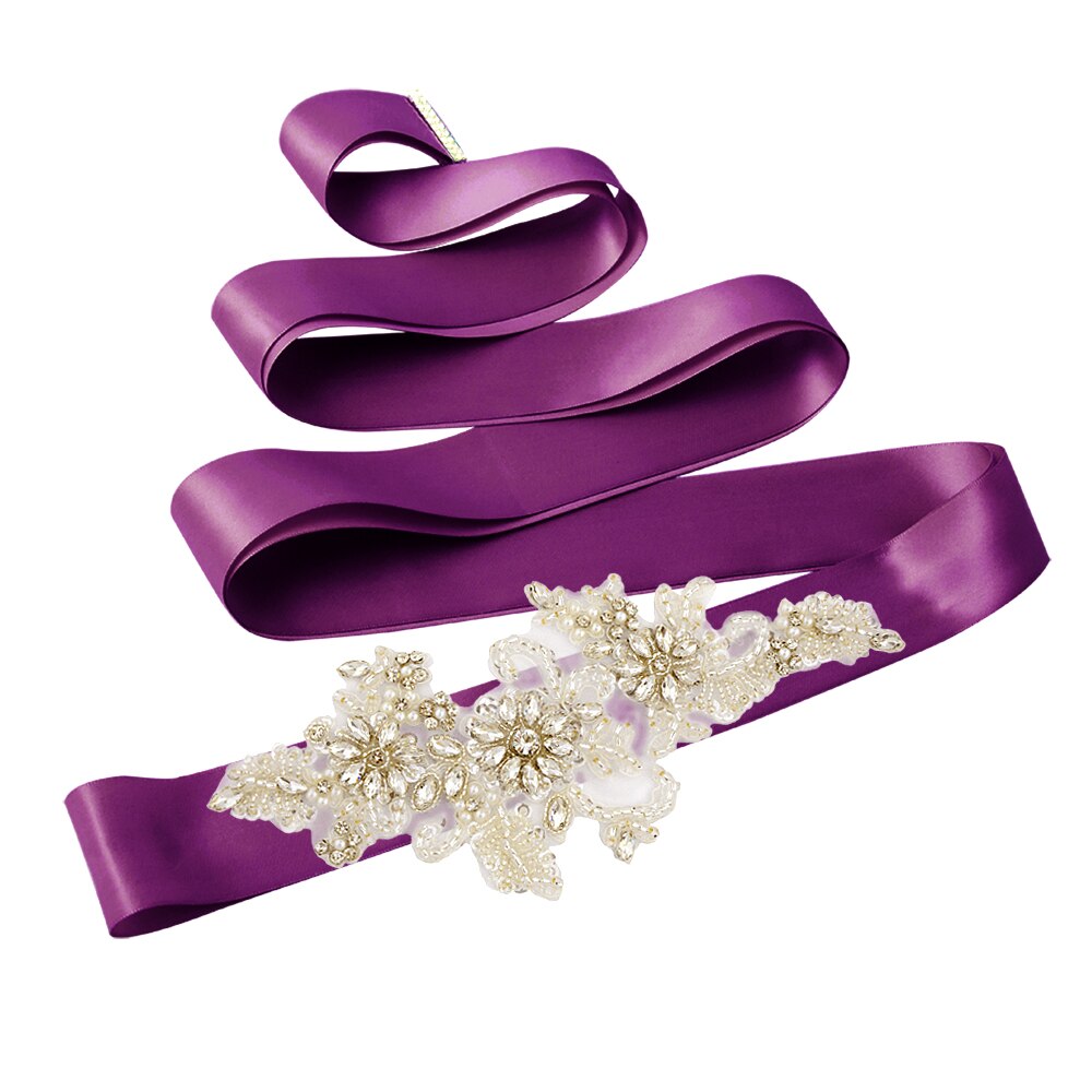 TRiXY S139 strass ceinture perles mariage ceinture argent diamant ceinture mariée ceinture mariage robe accessoire blanc brodé ceinture: purple