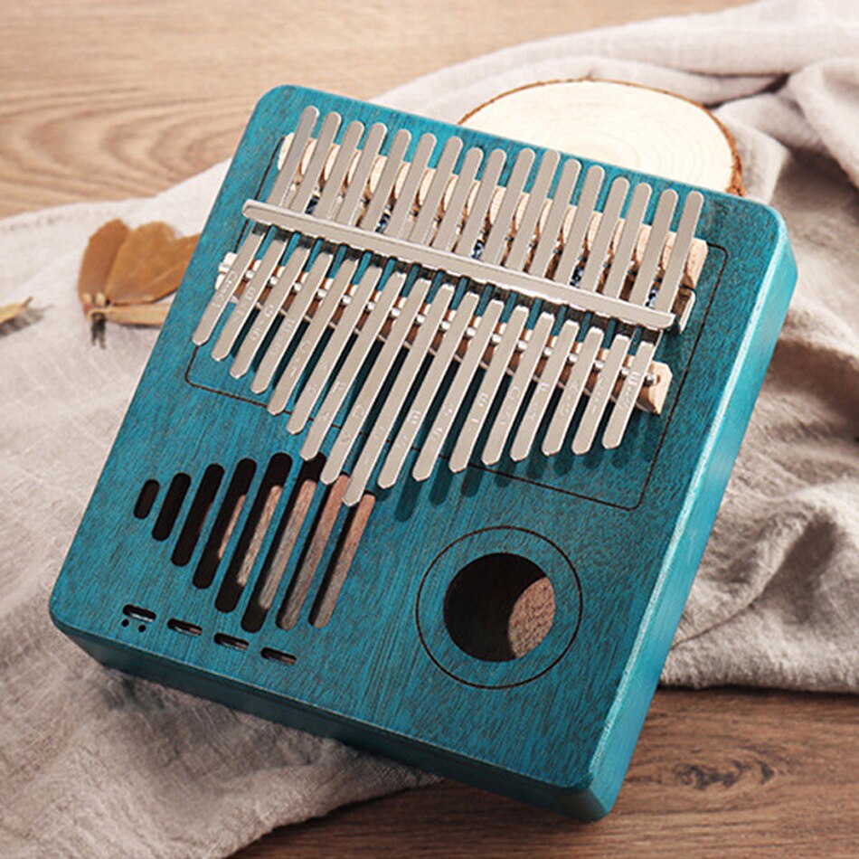 Piano de pulgar portátil de 17 teclas, Kalimba de toro hecho por Piano de dedo de una sola tabla, instrumento Musical de cuerpo de caoba de madera de: Blue Radio