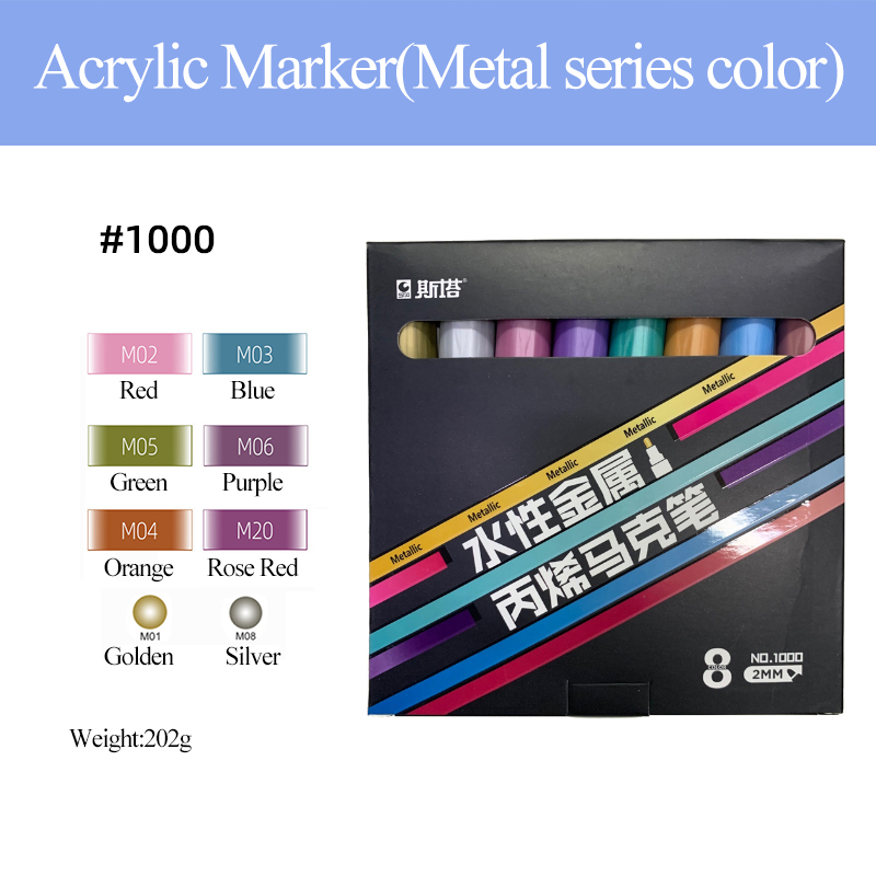 STA 1004 DIY Acrylic Markers Pen Set Drawing Poster Journal Scrapbook Painting Graffiti Pens For School Student Art Supplies: 1000Metalmarkerpen