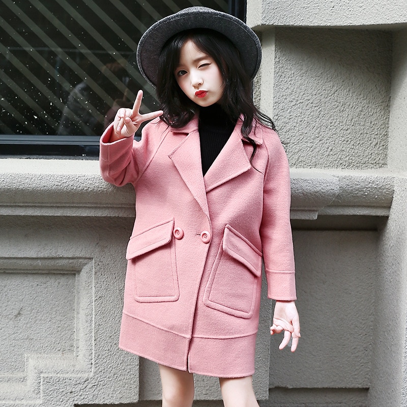 Girls Wool Winter Coats Double breasted Children's Trench Jackets Thick Warm Velvet Girl Coats Outwear Kids Clothing