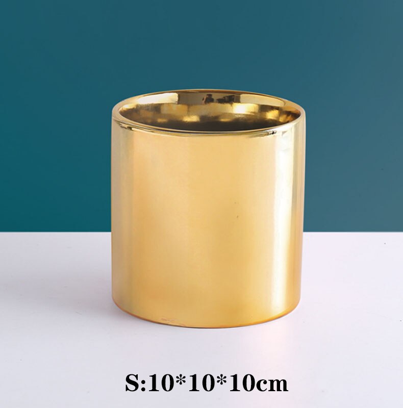 nordisch Goldene Keramik Überzug Blume Topf Balkon Kaktus Orchidee Sukkulenten Pflanzer Blumentopf Schreibtisch Handwerk Dekorative Ornamente: S-Gold