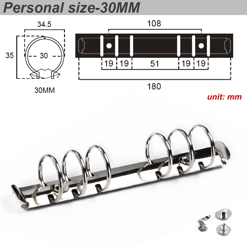 Moterm Personal/ PW Size Metal Spiral Rings Binder Clip With 2 Pairs of Screw For Diary Notebook Planner Binder Clip File Folder: Silver Personal 30MM