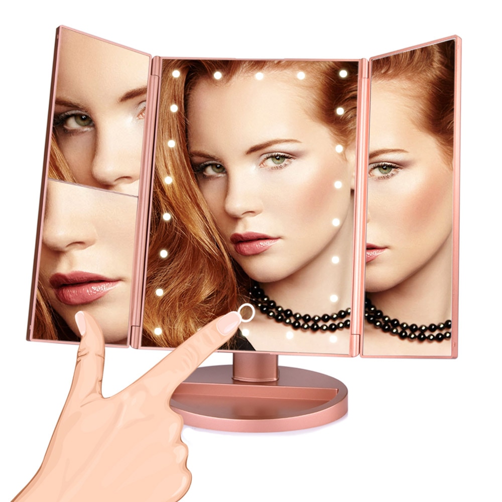 LED Touch Screen 22 Light Makeup Mirror Table Desktop Makeup 1X/2X/3X/10X Magnifying Mirrors Vanity 3 Folding Adjustable Mirror