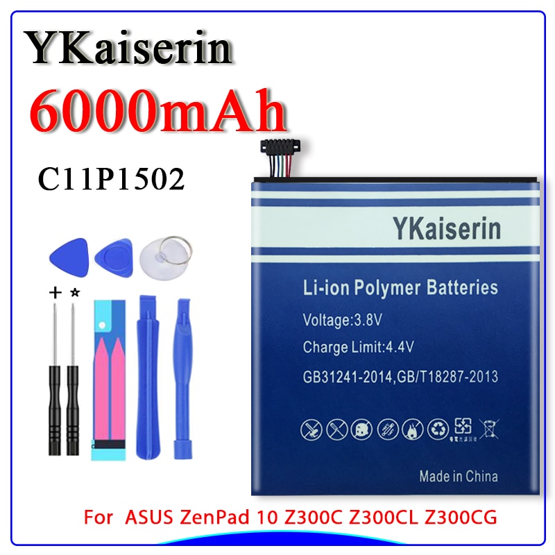 YKaiserin 6000mAh Tablet C11P1502 Li-ion Lithium Polymer Rechargeable Battery For ASUS ZenPad 10 Z300C Z300CL Z300CG