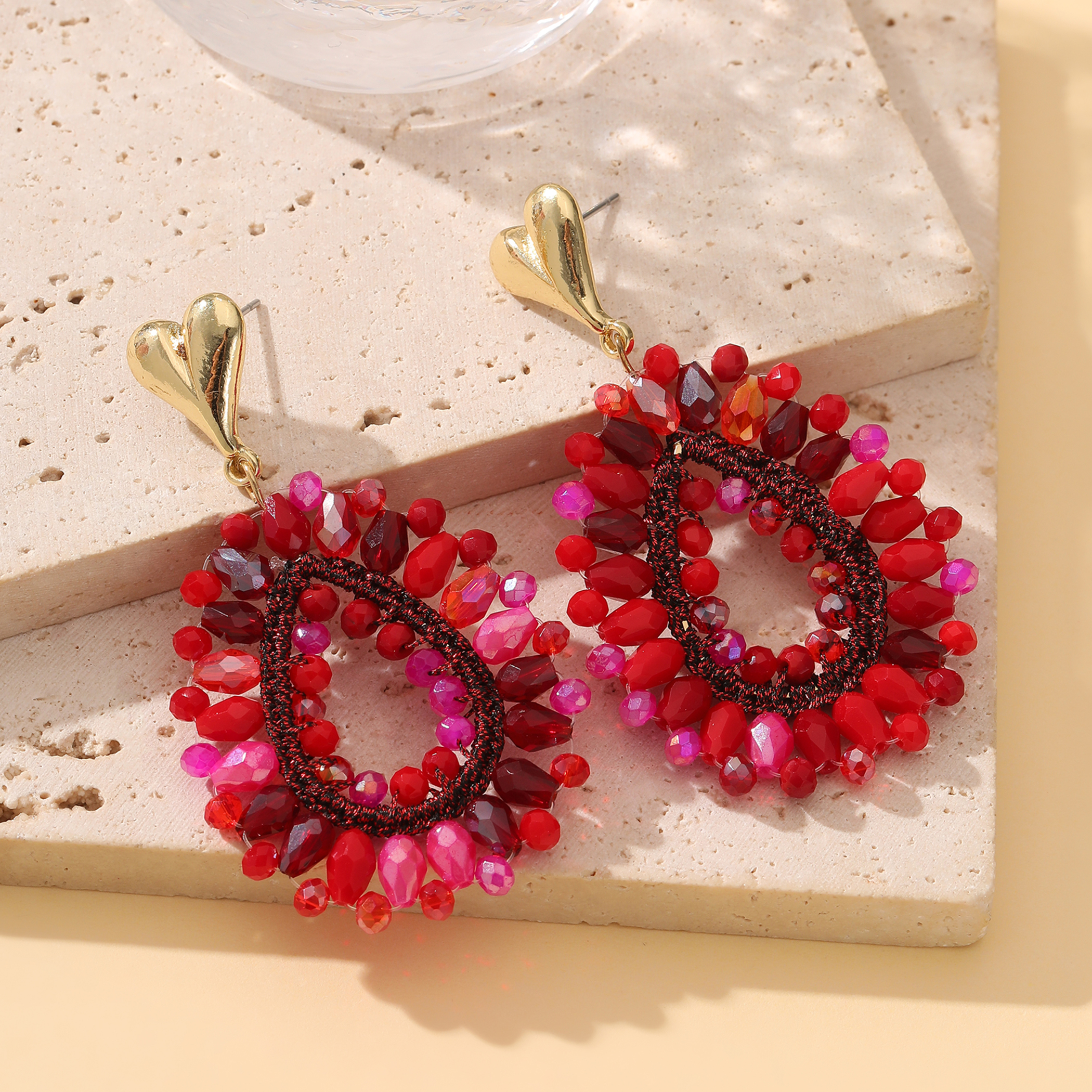 INKDEW-pendientes de gota de agua bohemios para mujer, aretes grandes y largos hechos a mano, cuentas facetadas de cristal, joyería de EA152: Marrón rojizo