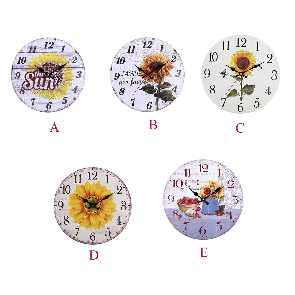 Horloge murale domestique à piles grand écran tournesol Vintage en bois suspendus horloges cuisine chambre maison décoration créative