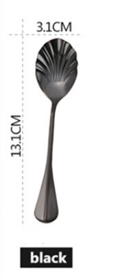 Sød skal ske rustfrit stål farverige skeer dessert is scoop kaffe stiring ske bestik: Sort