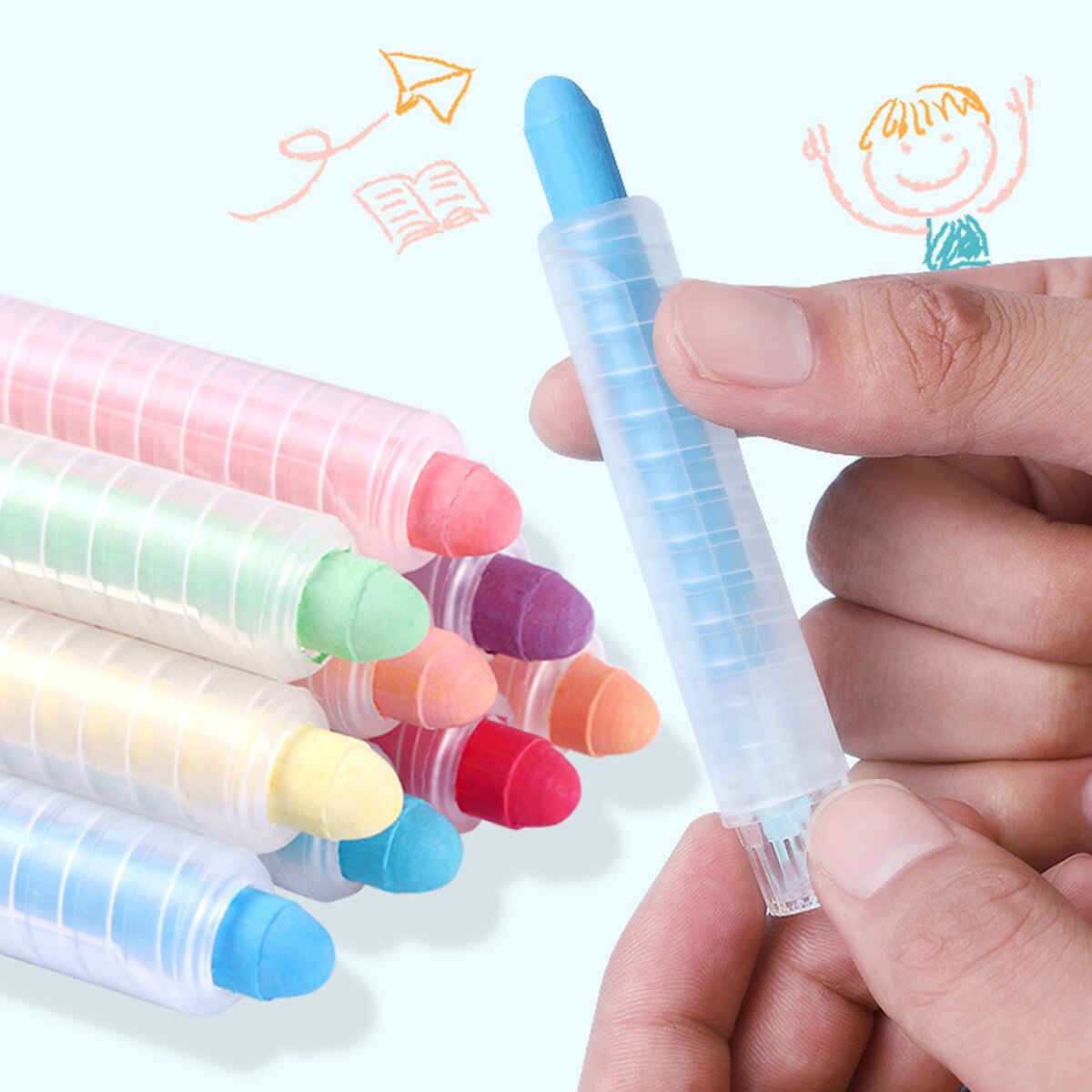 20pcs Chalk Dustless Water Soluble Chalks with Rotary type chalk cover