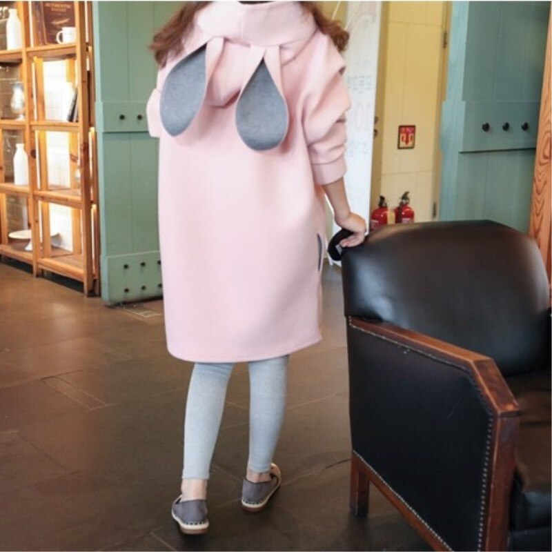Sudadera con capucha de maternidad vestido de invierno de gran tamaño camisa de manga larga en el párrafo largo suelto suéter grueso abrigo de marea Linda