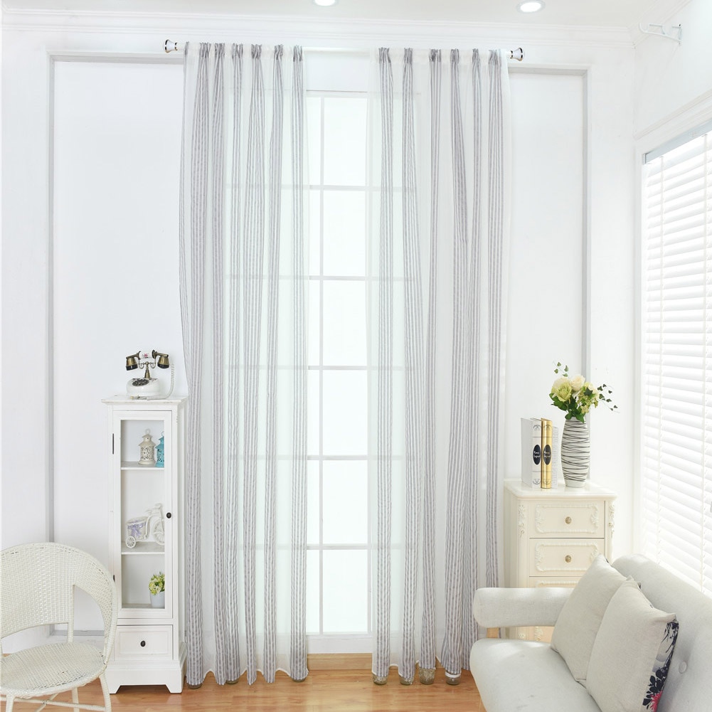 Mooie Zachte Eenvoudige Gestreepte Plain Gordijn Gaas Balkon Sheer Panel Sjaal voor Slaapkamer Deur Window Home Decor https://www.aliex