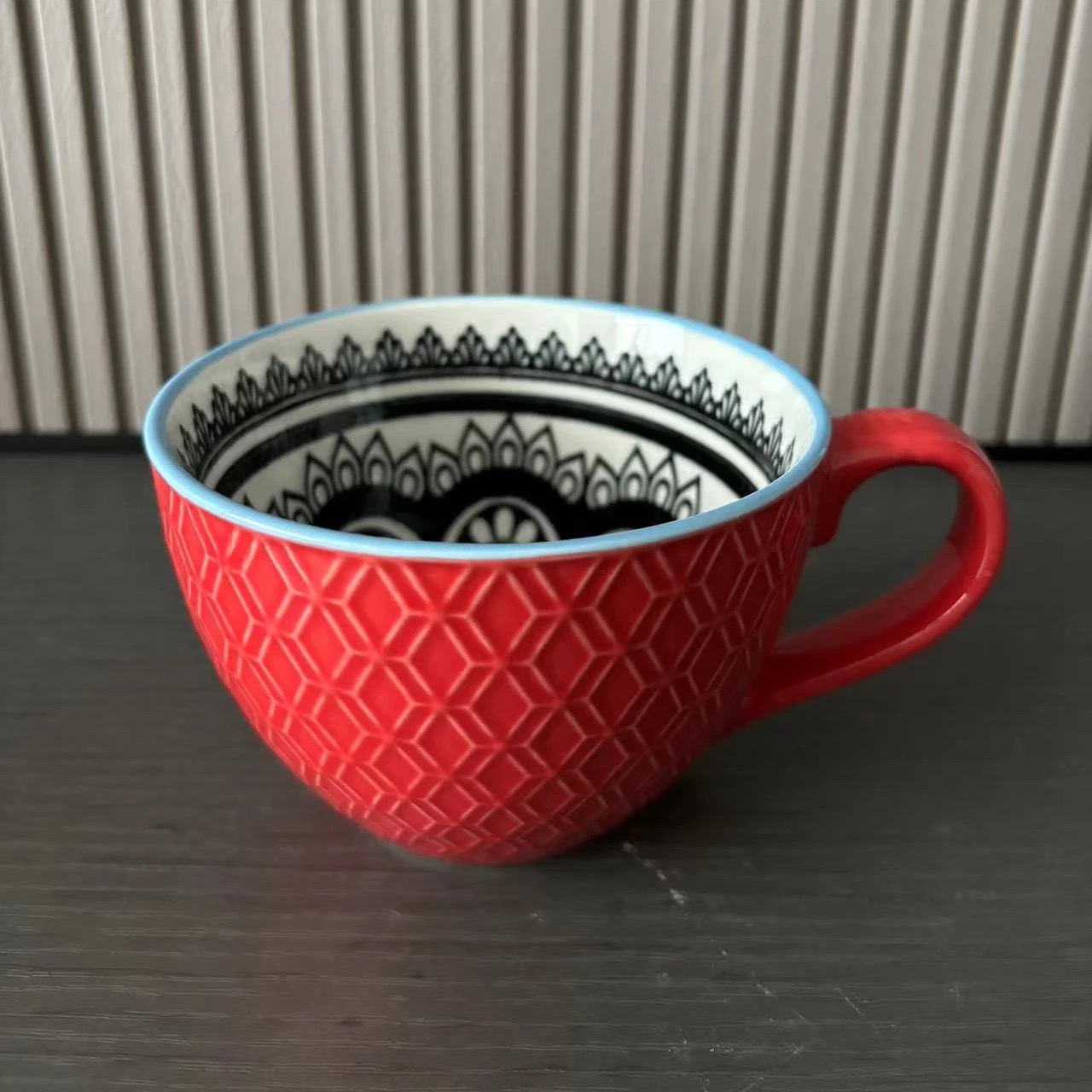 Taza de café de cerámica pintada a mano, taza Vintage creativa, cafetería, suministros de Bar, personalidad en relieve, taza de desayuno, dolor de manos colorido: Borgoña