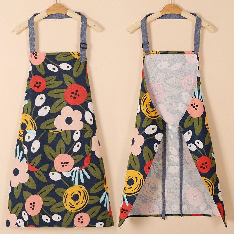 Printed Women Kitchen Aprons Pure Cotton Thickened Adult Home Cooking Baking Coffee Shop Cleaning Aprons